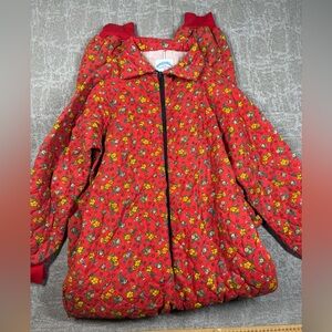 Vintage Quilted Floral Snuggables Red Calico Lounge Sleep One Piece Pjs 80s